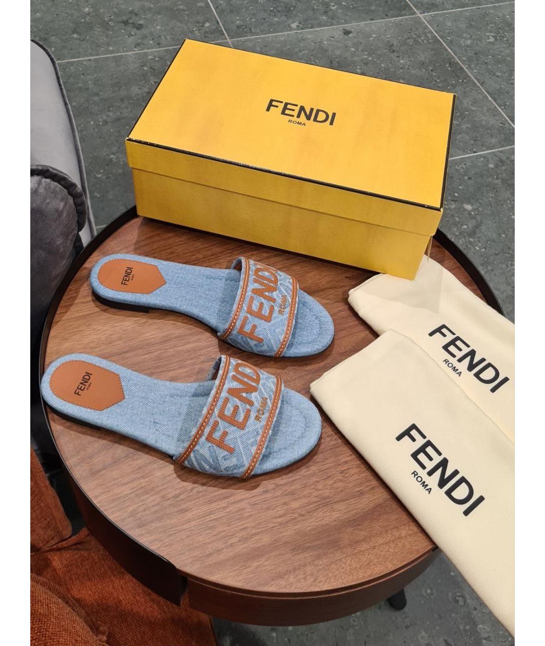 FENDI Синие текстильные шлепанцы, фото 9