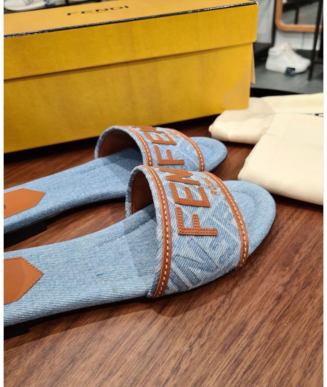 FENDI Синие текстильные шлепанцы, фото 6