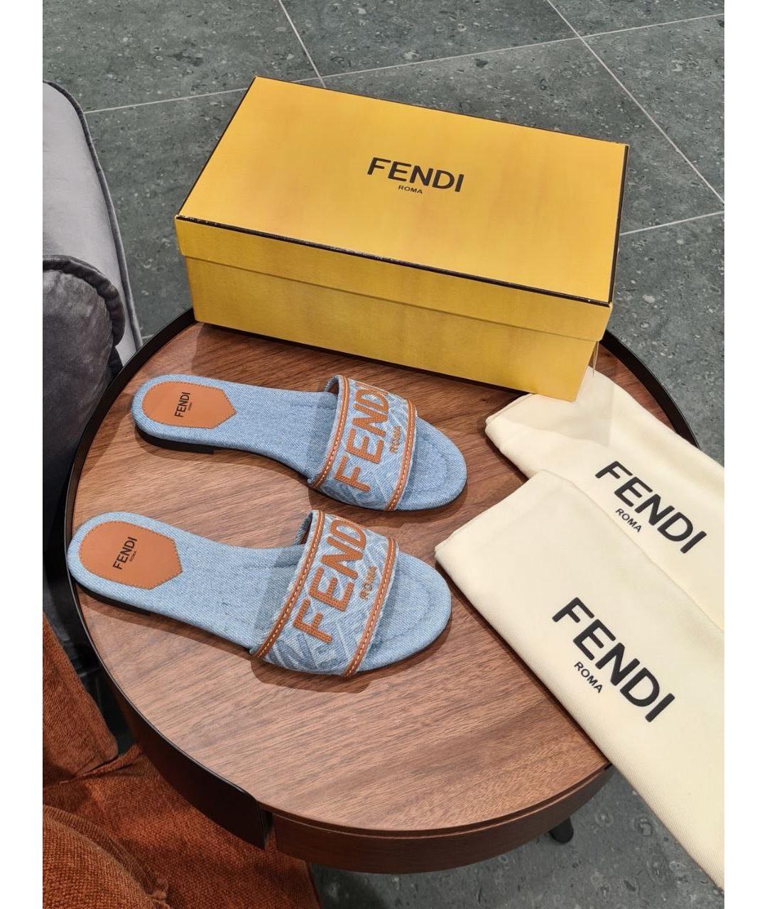 FENDI Синие текстильные шлепанцы, фото 8