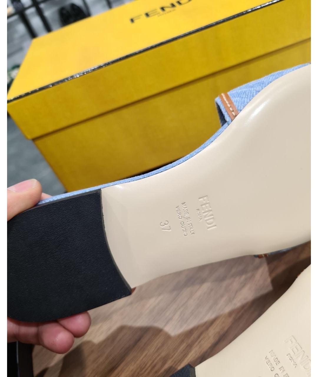 FENDI Синие текстильные шлепанцы, фото 7