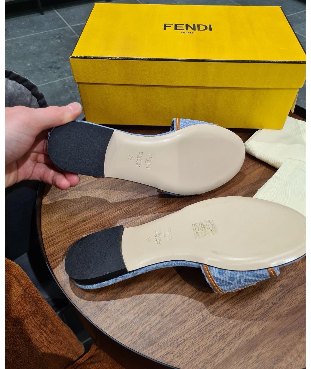 FENDI Синие текстильные шлепанцы, фото 4