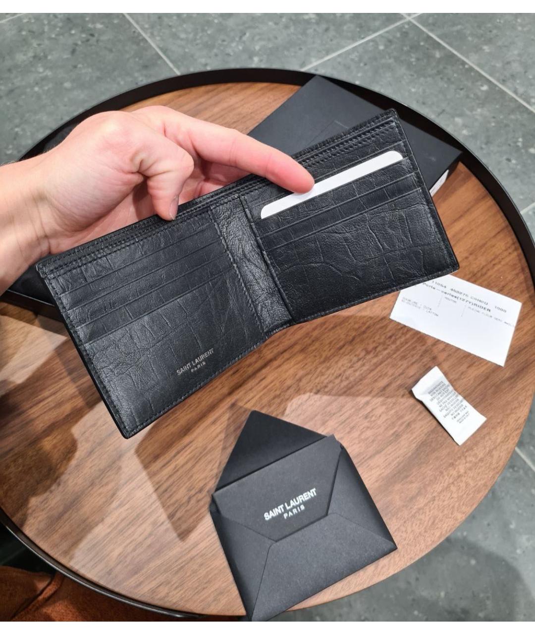 SAINT LAURENT Черный кожаный кошелек, фото 7