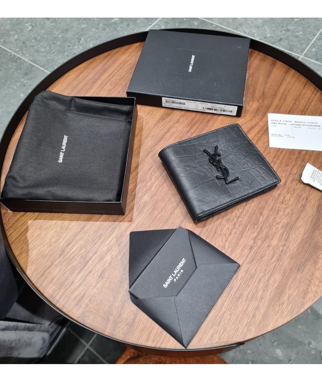 SAINT LAURENT Черный кожаный кошелек, фото 4