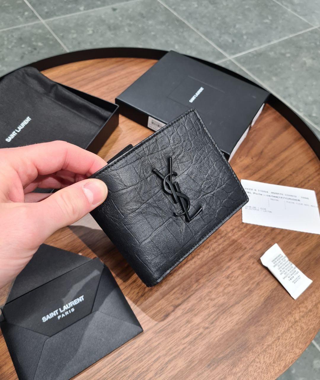 SAINT LAURENT Черный кожаный кошелек, фото 2