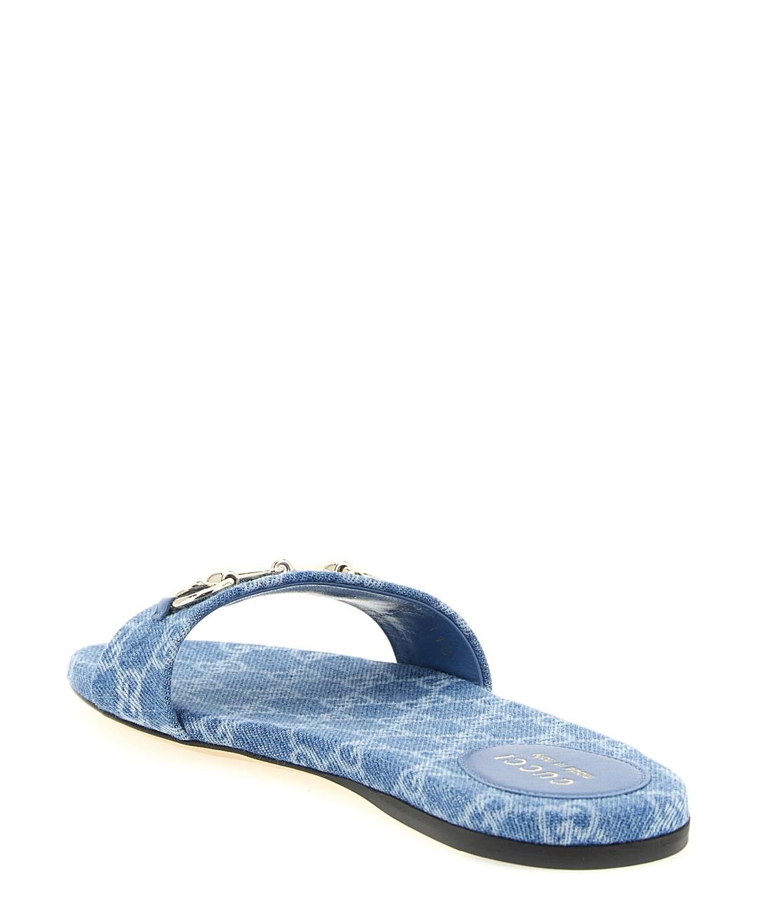 GUCCI Голубые текстильные шлепанцы, фото 3