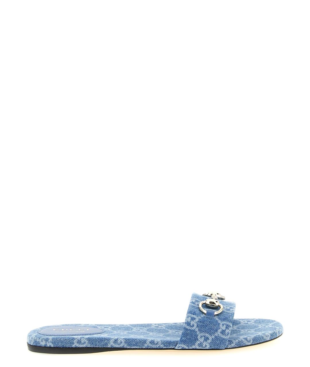 GUCCI Голубые текстильные шлепанцы, фото 1