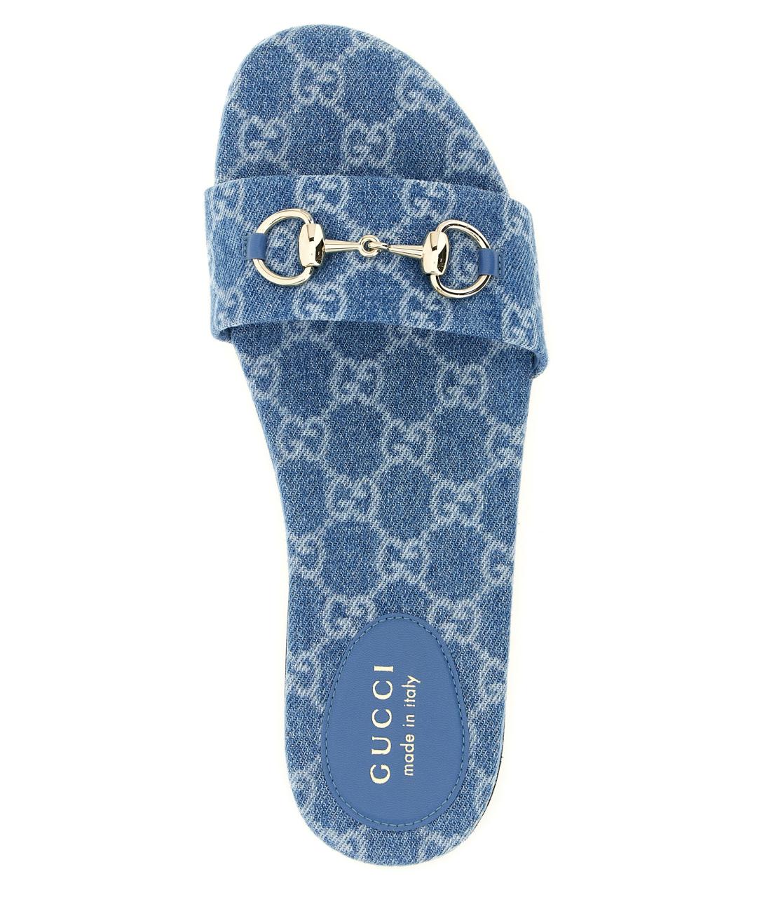 GUCCI Голубые текстильные шлепанцы, фото 4