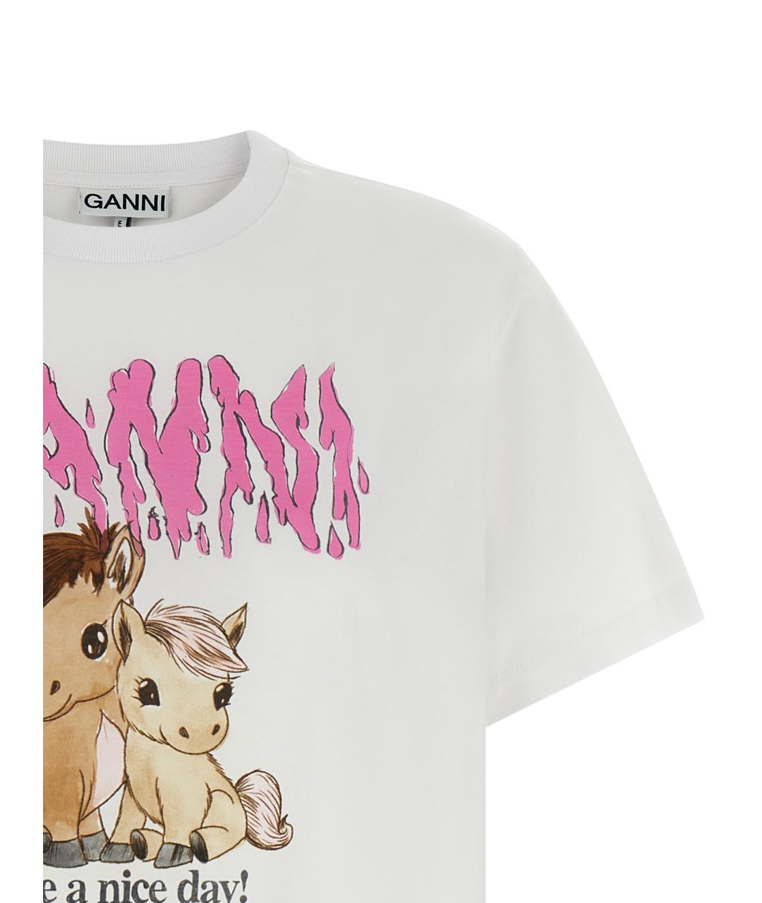 GANNI Белая хлопковая футболка, фото 3