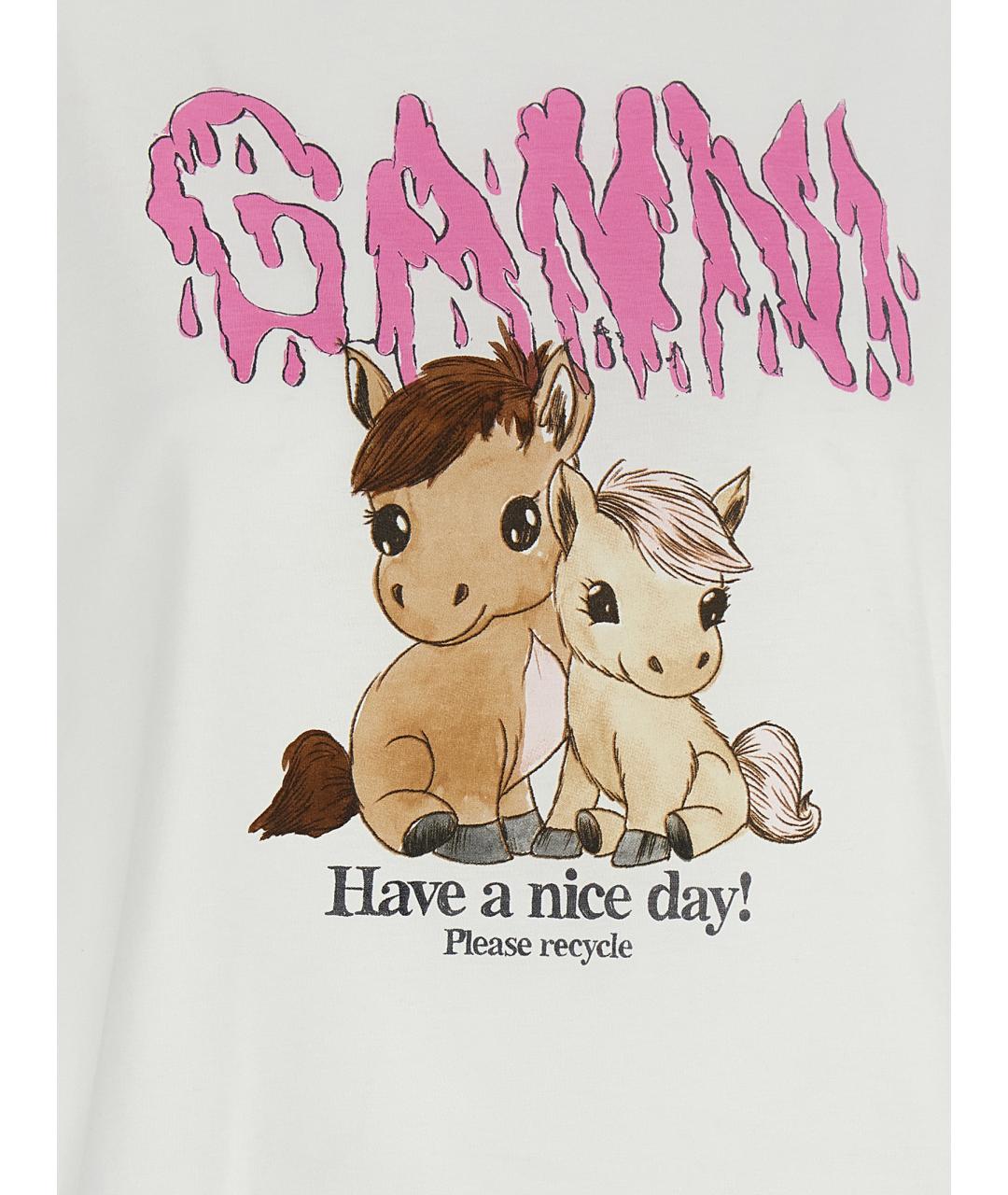 GANNI Белая хлопковая футболка, фото 4