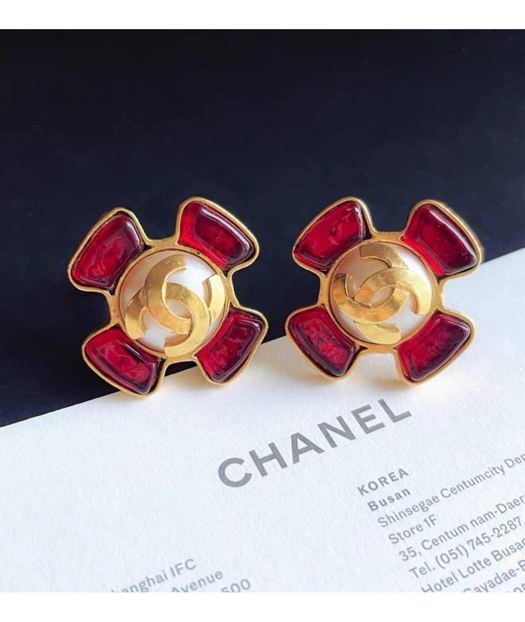 CHANEL Красные металлические клипсы, фото 3