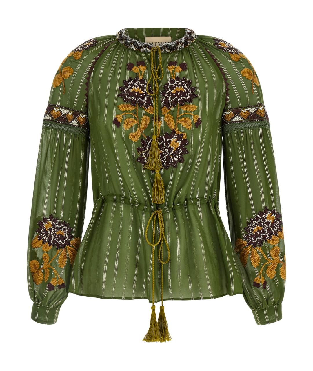 VALENTINO Зеленая шелковая блузы, фото 1