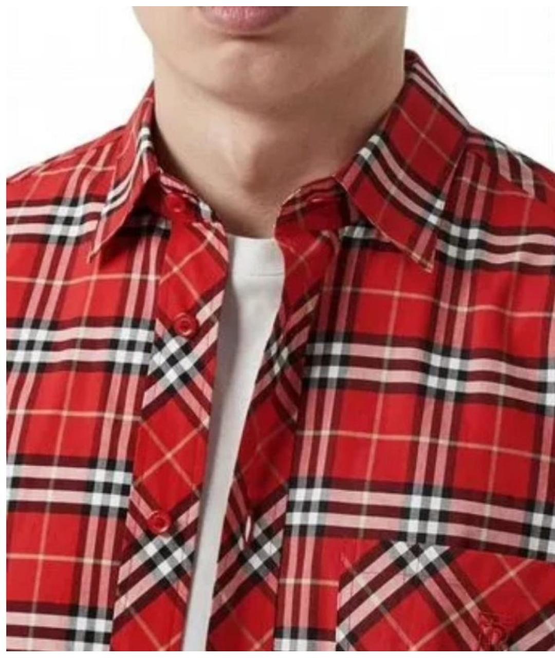BURBERRY Красная хлопко-эластановая рубашка, фото 4