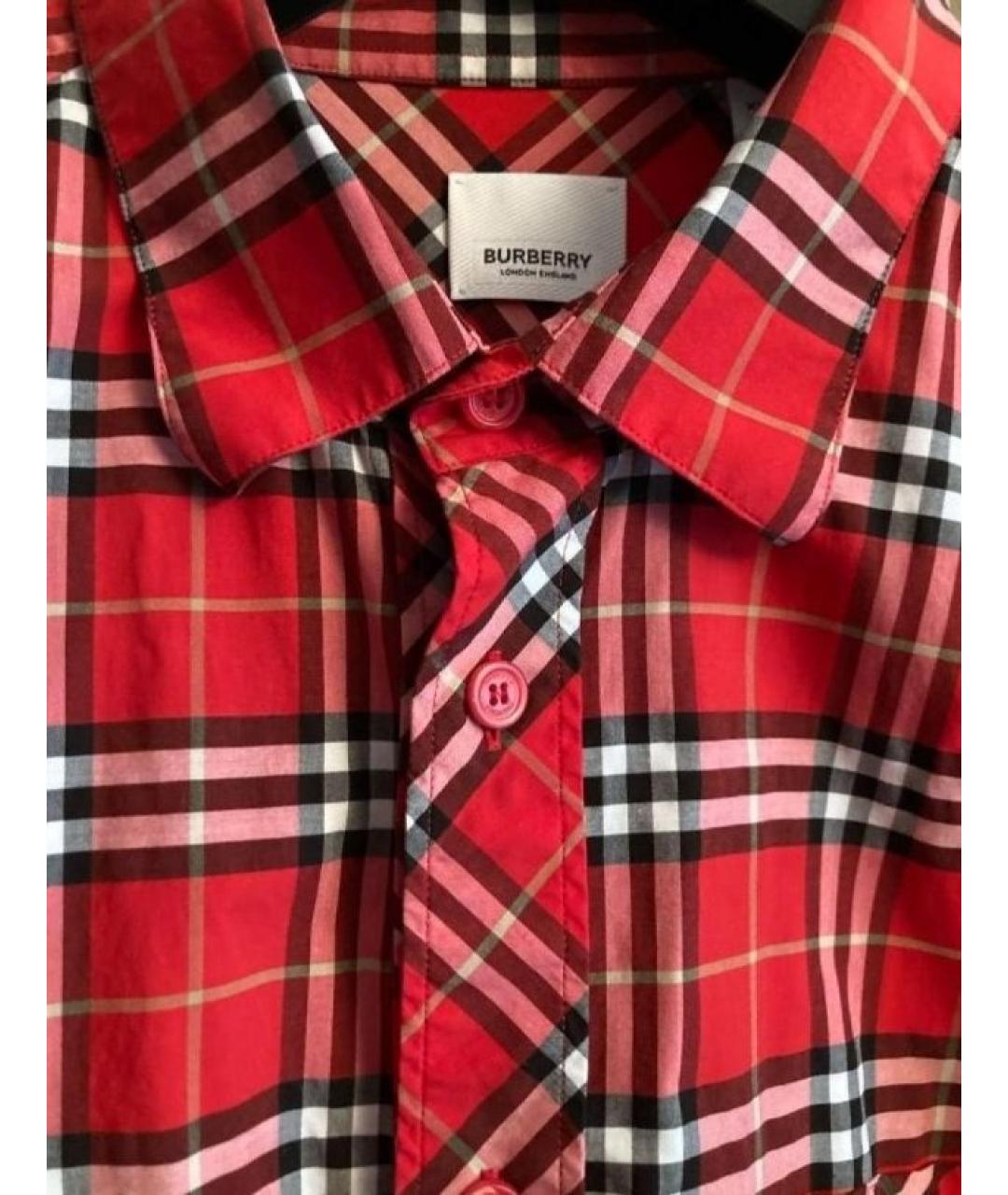 BURBERRY Красная хлопко-эластановая рубашка, фото 5