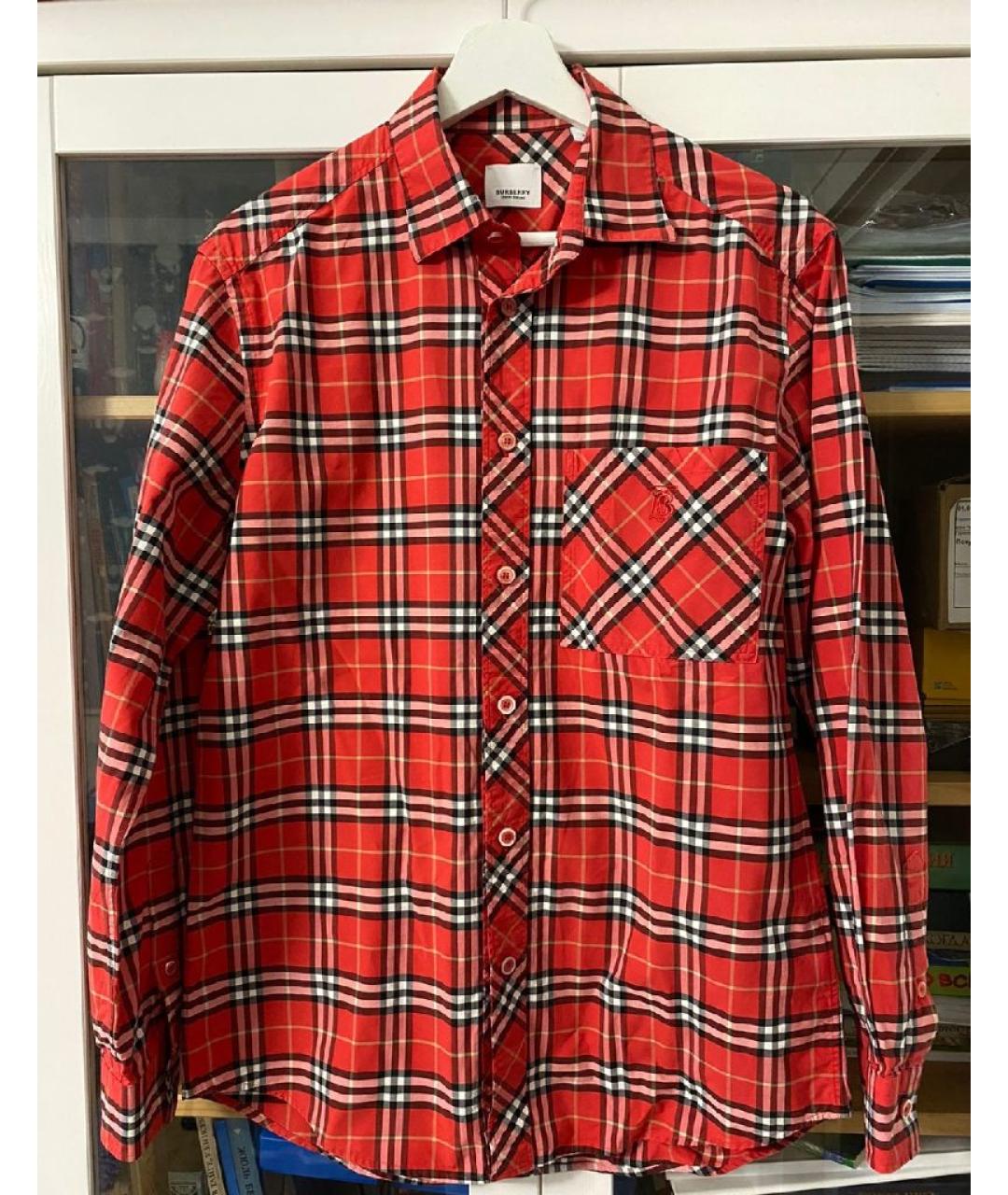 BURBERRY Красная хлопко-эластановая рубашка, фото 9