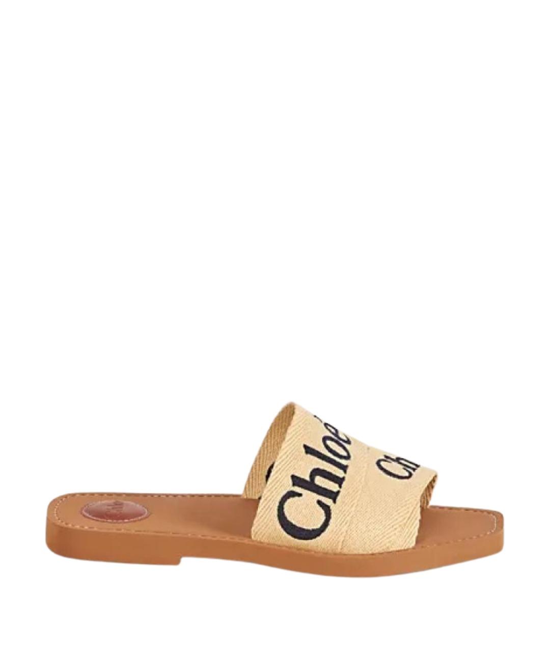 CHLOE Бежевые текстильные шлепанцы, фото 1