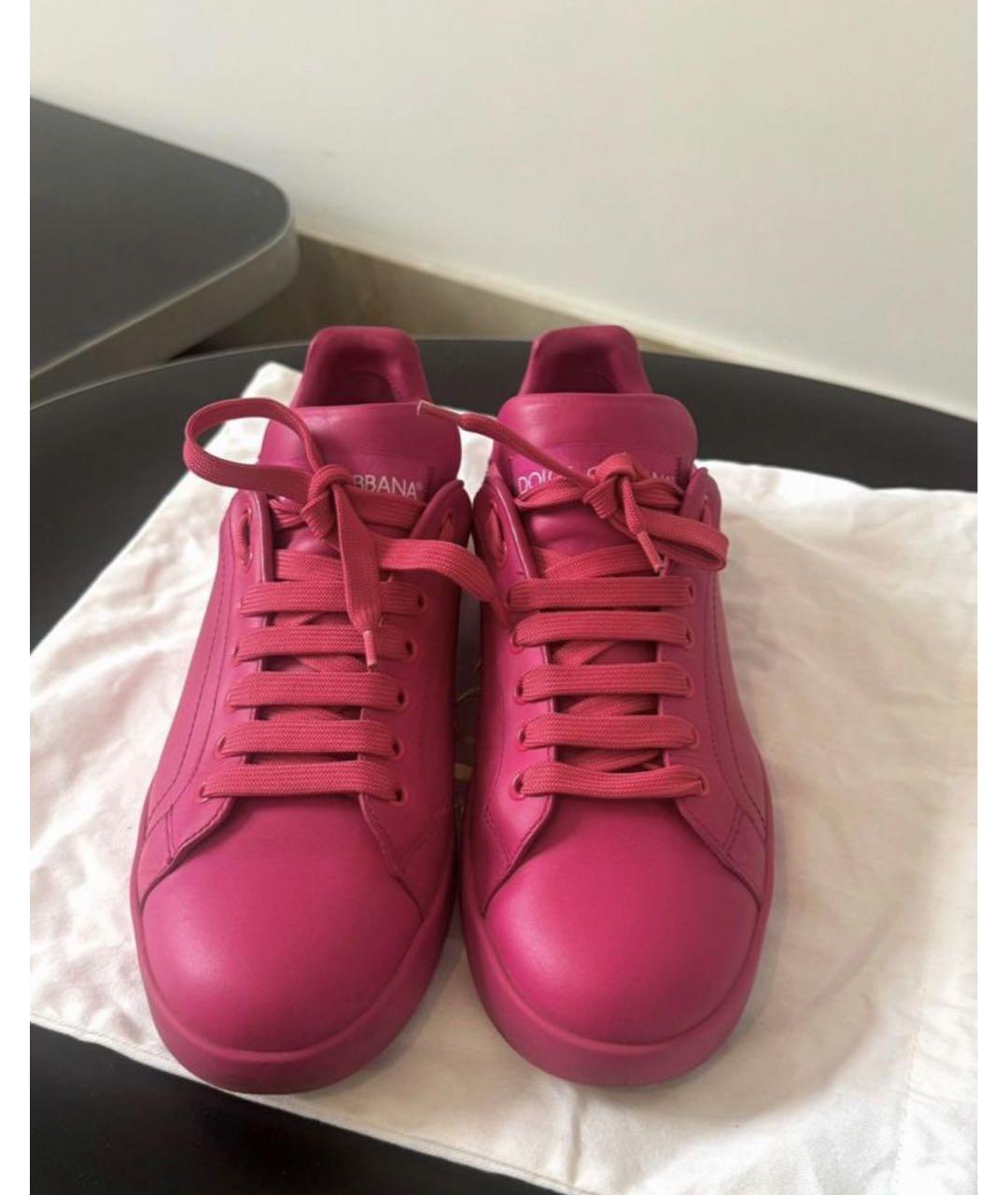 DOLCE&GABBANA Фуксия кожаные кеды, фото 5