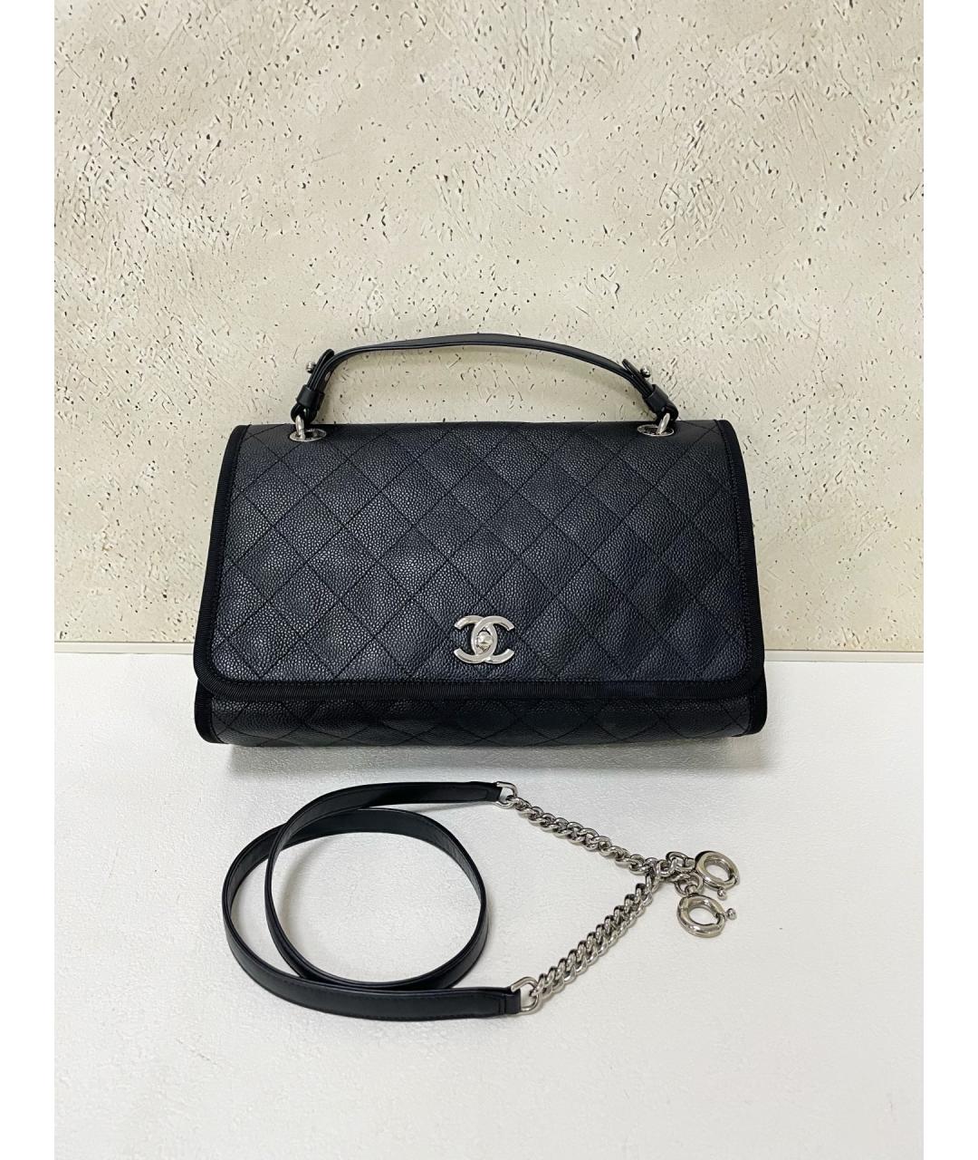 CHANEL Черная кожаная сумка с короткими ручками, фото 7