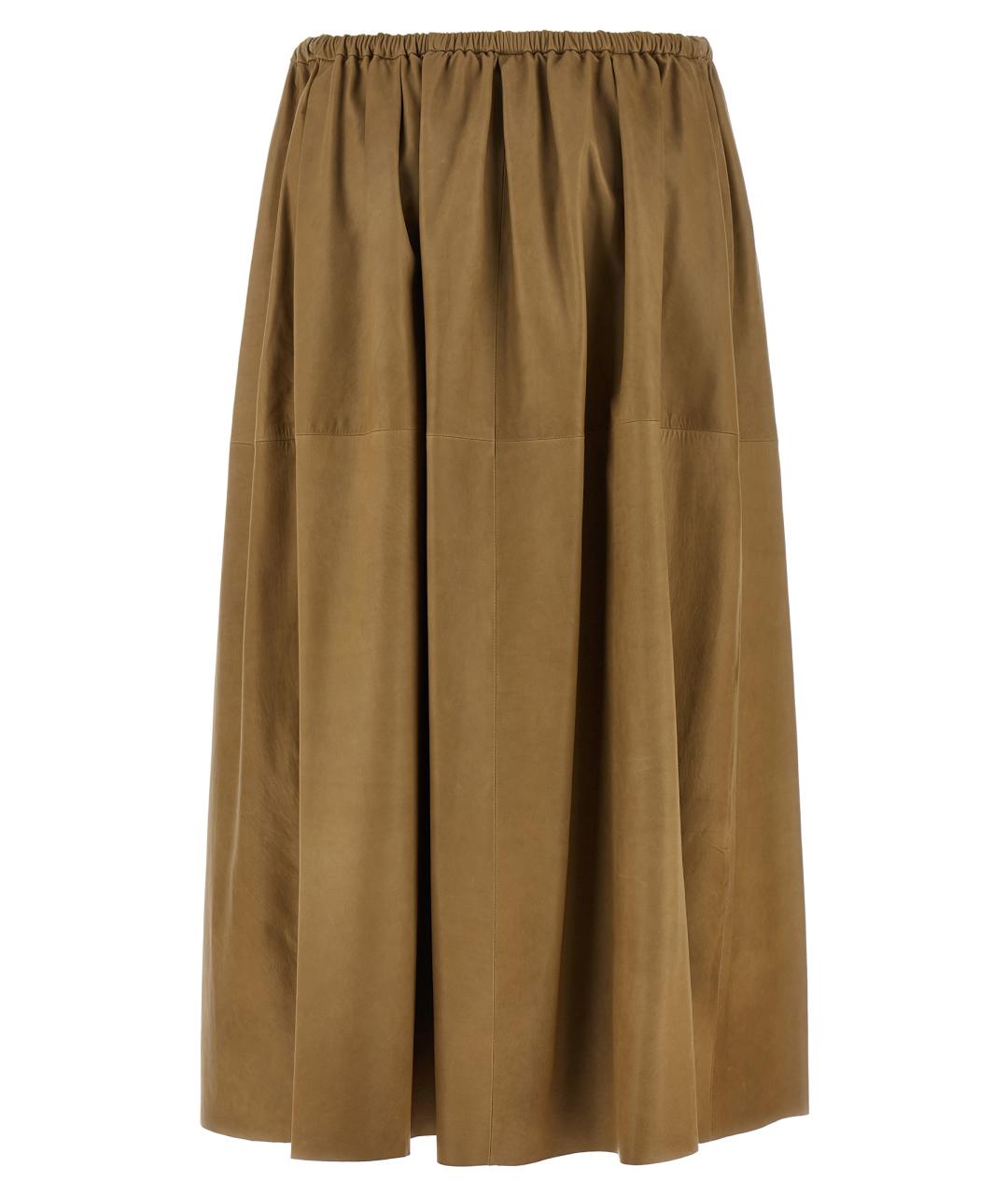 AURALEE Бежевая кожаная юбка миди, фото 2