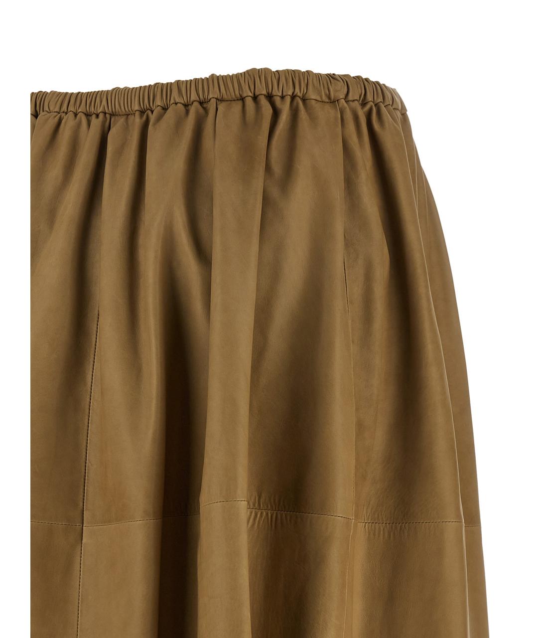 AURALEE Бежевая кожаная юбка миди, фото 4