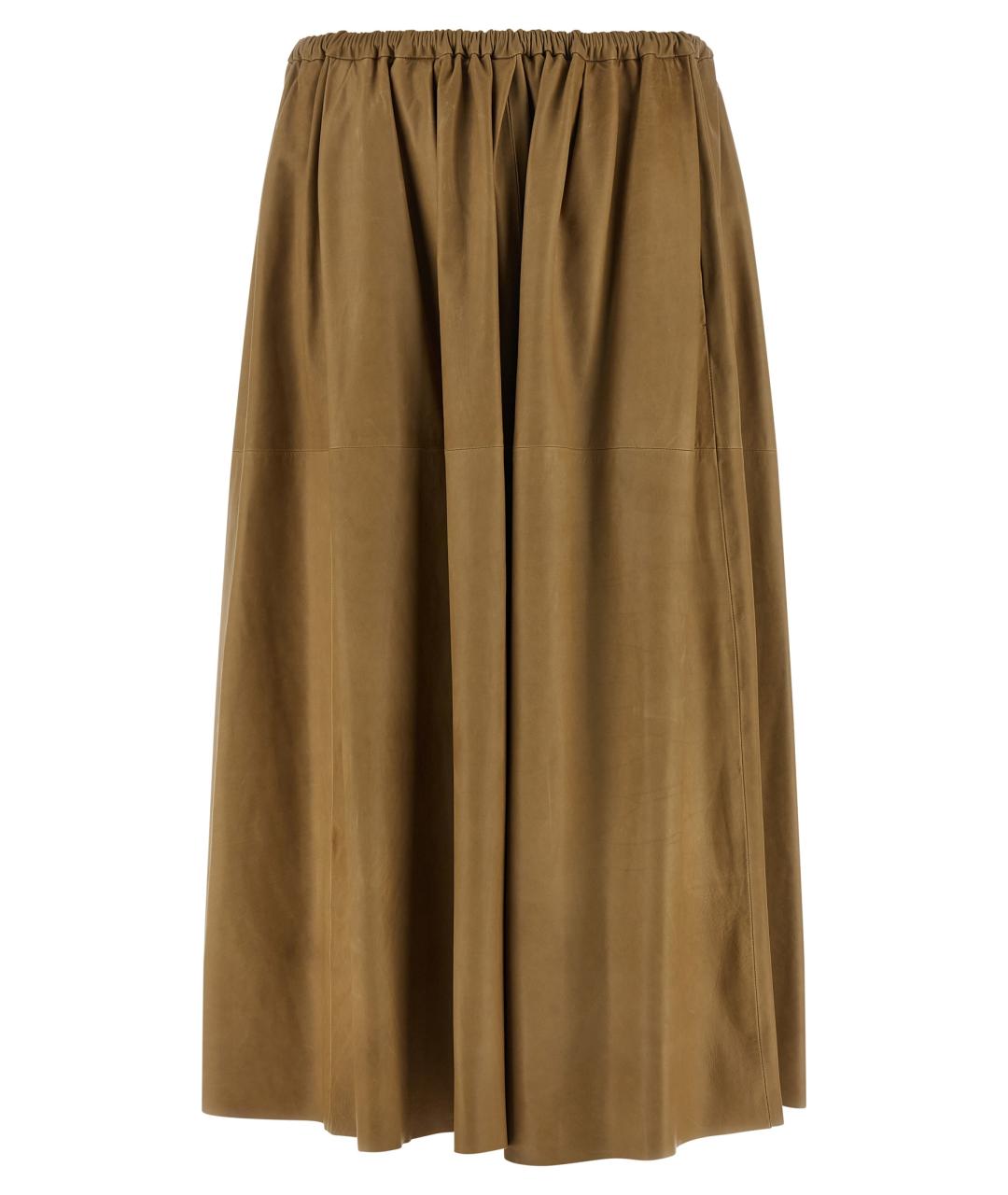 AURALEE Бежевая кожаная юбка миди, фото 1