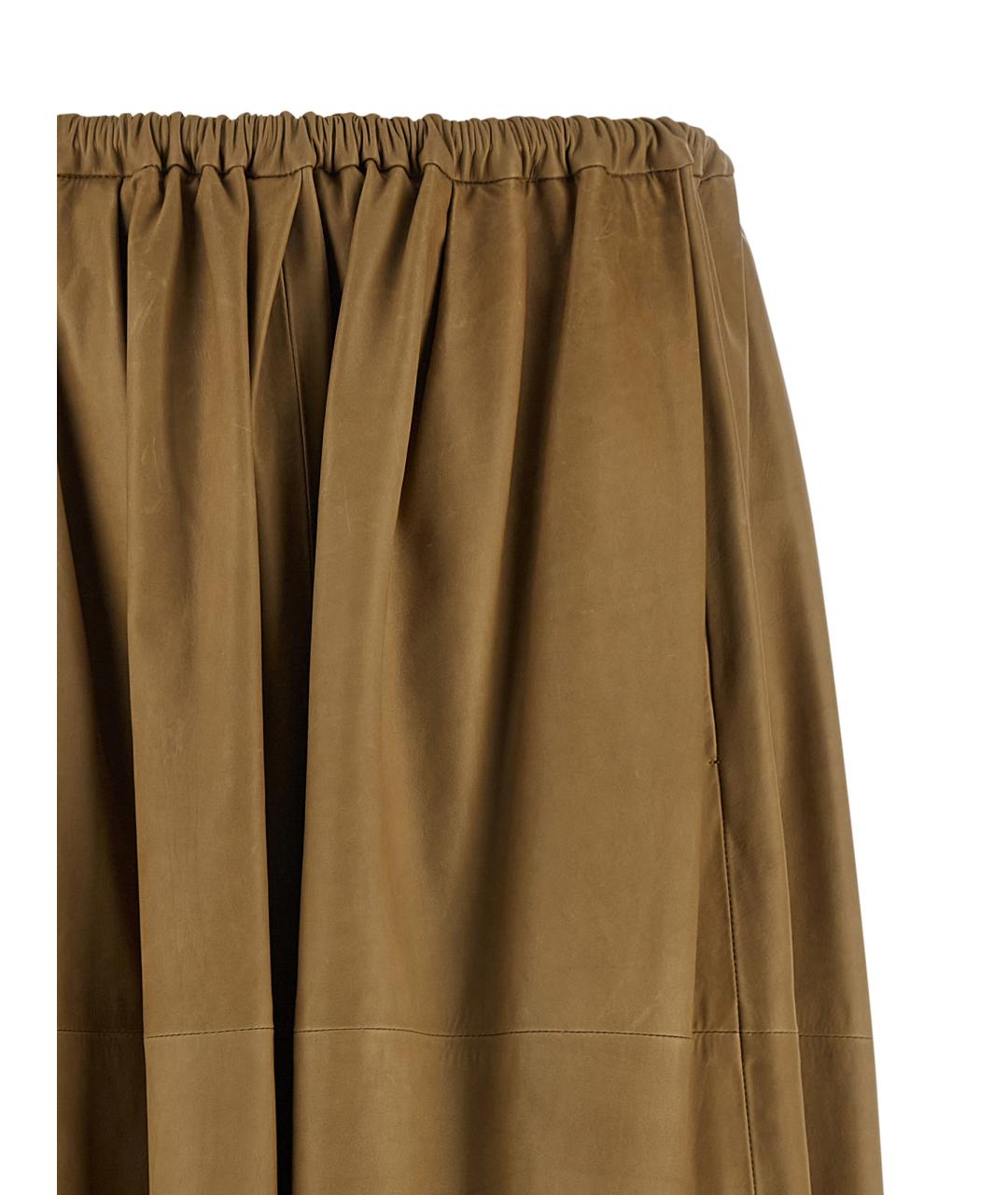 AURALEE Бежевая кожаная юбка миди, фото 3