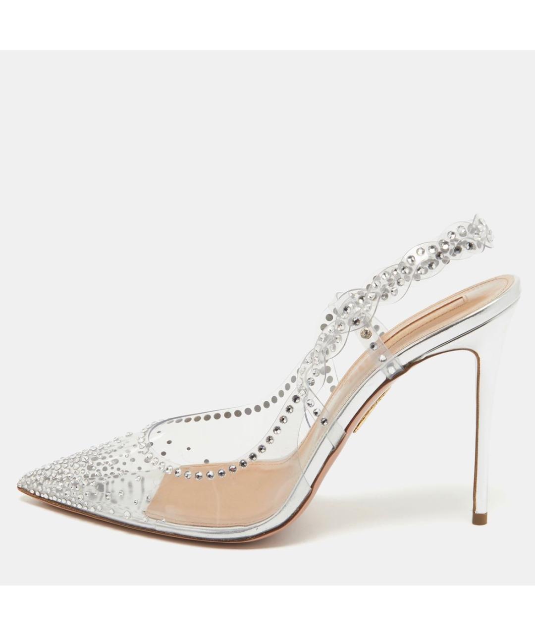 AQUAZZURA Серебряные кожаные босоножки, фото 5