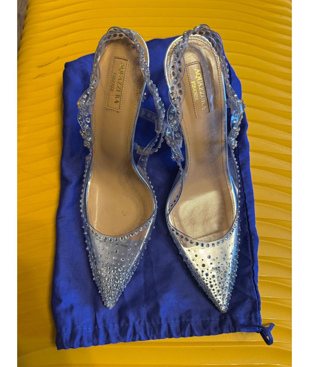 AQUAZZURA Серебряные кожаные босоножки, фото 3