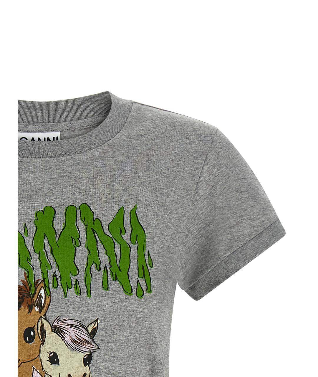 GANNI Серая хлопковая футболка, фото 3