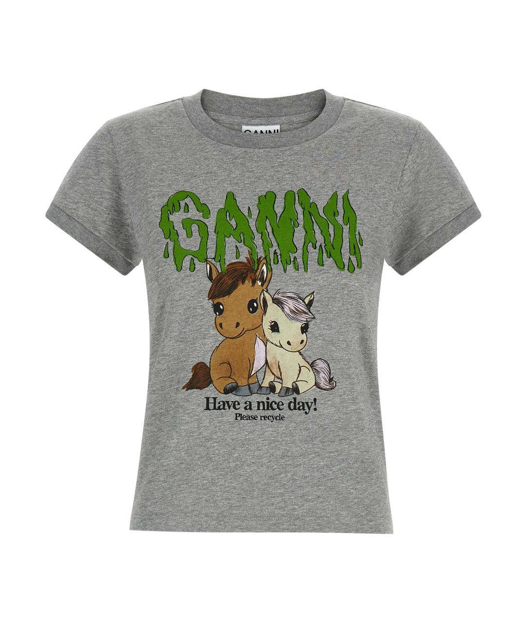 GANNI Серая хлопковая футболка, фото 1