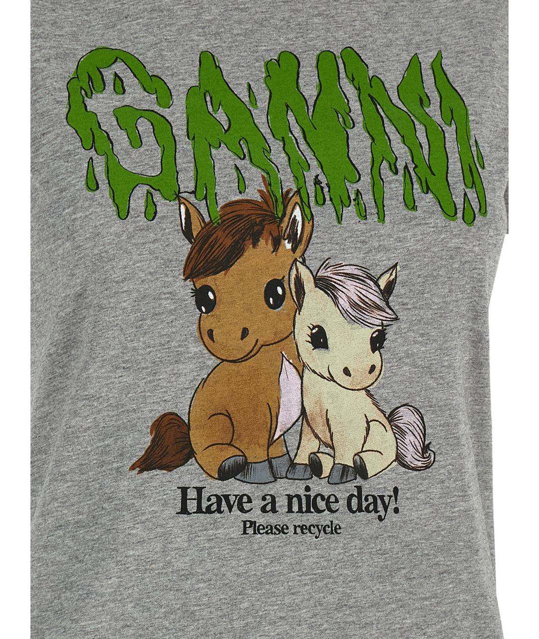 GANNI Серая хлопковая футболка, фото 4