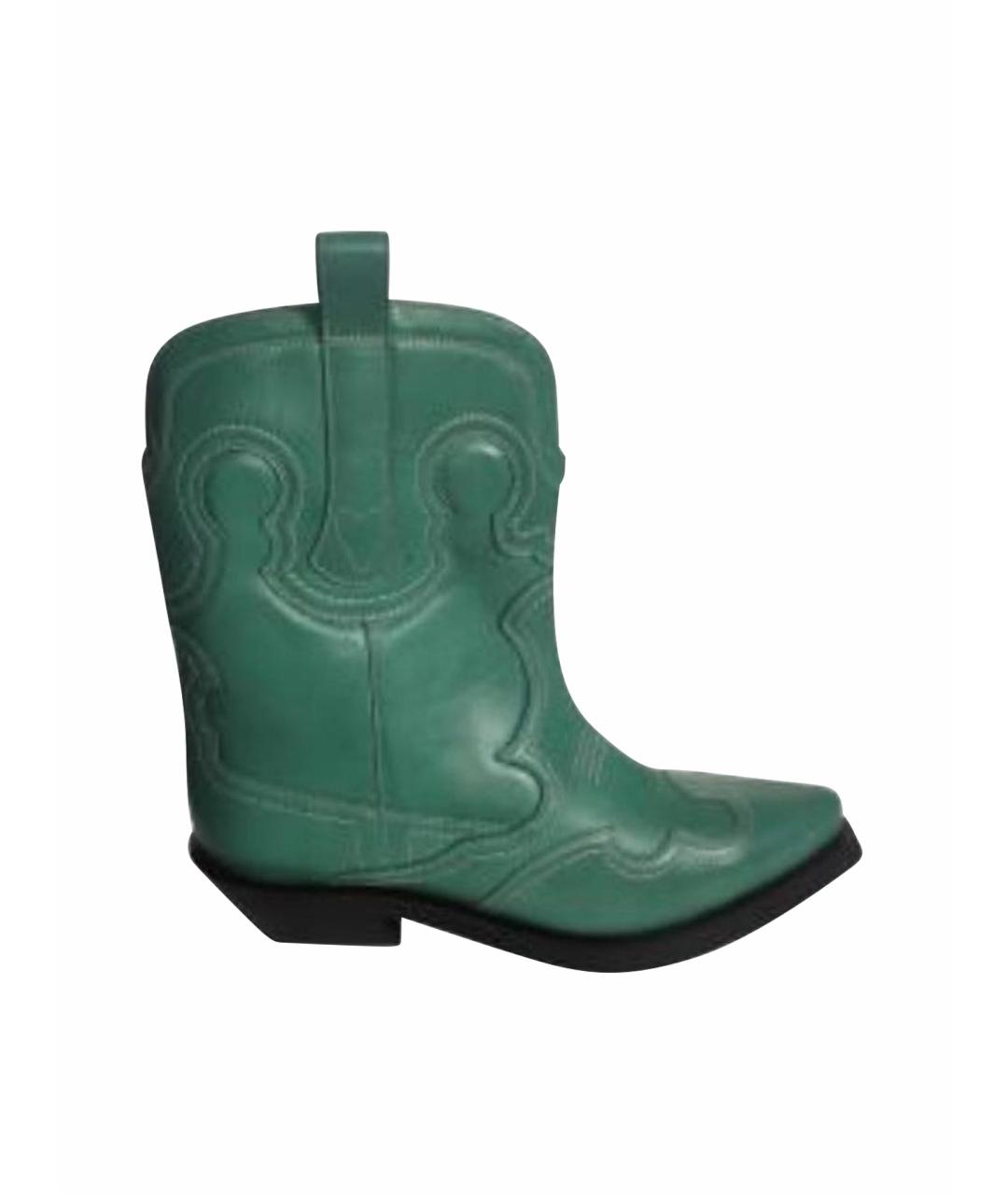 GANNI Зеленые кожаные полусапоги, фото 1