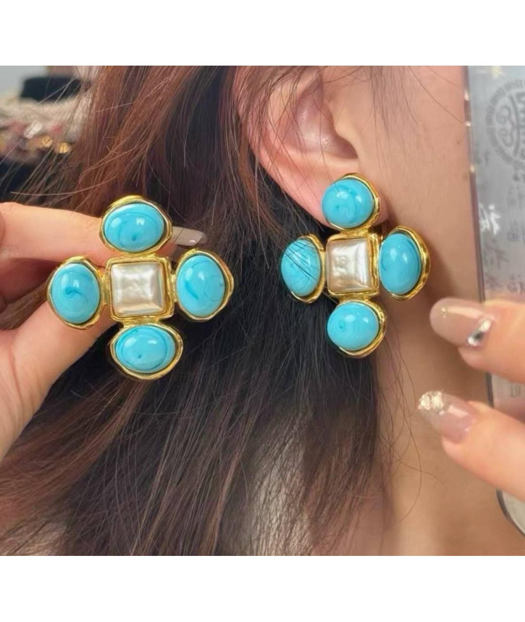 CHANEL Бирюзовые металлические клипсы, фото 3