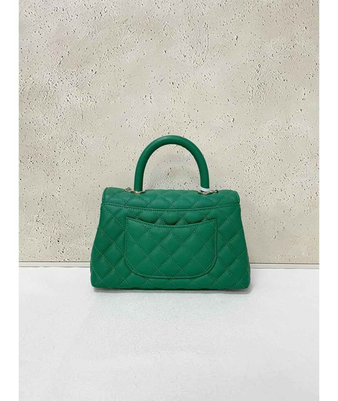 CHANEL Зеленая кожаная сумка с короткими ручками, фото 2