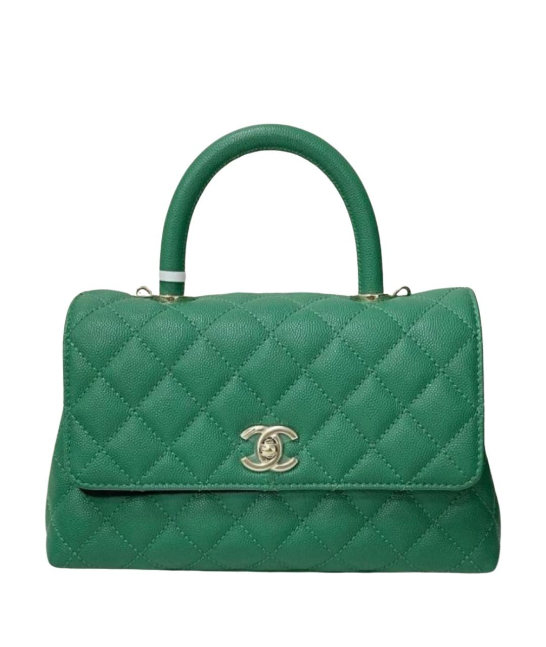CHANEL Зеленая кожаная сумка с короткими ручками, фото 1