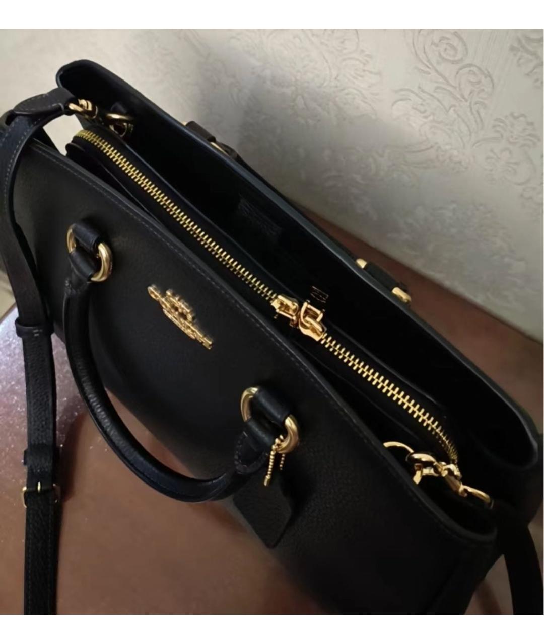 COACH Черная кожаная сумка с короткими ручками, фото 8