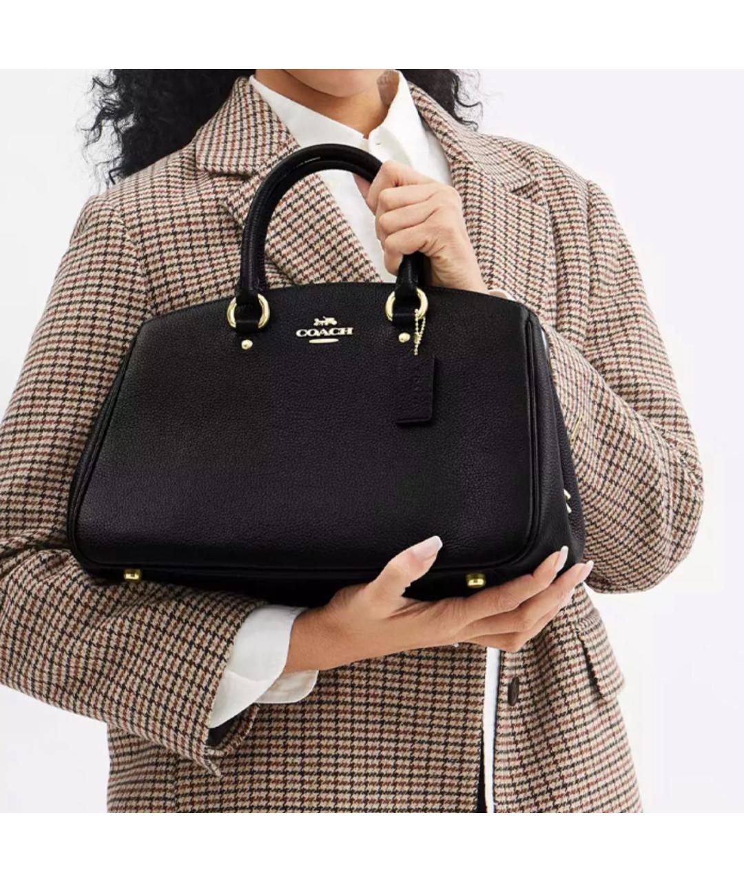 COACH Черная кожаная сумка с короткими ручками, фото 6