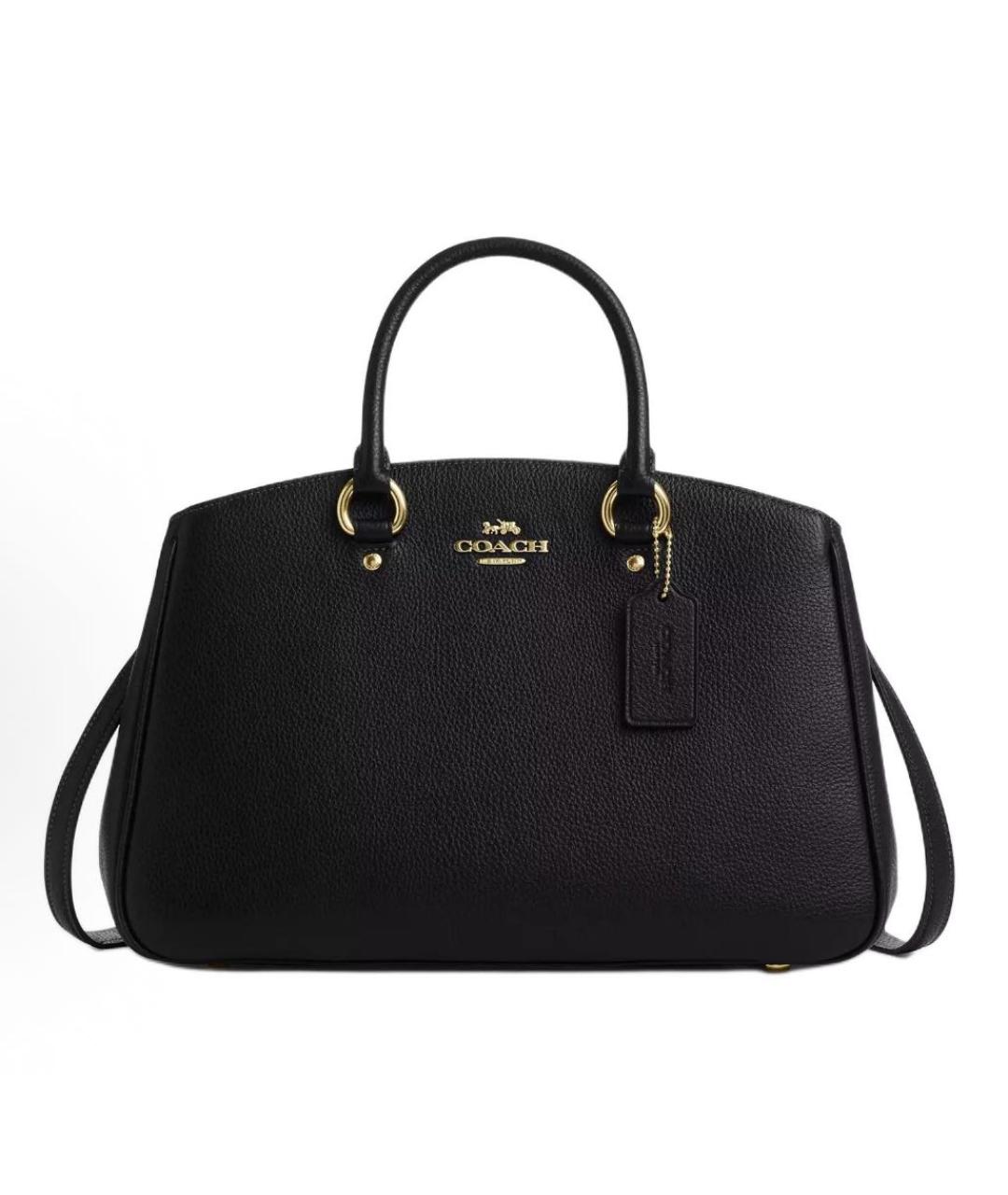 COACH Черная кожаная сумка с короткими ручками, фото 9