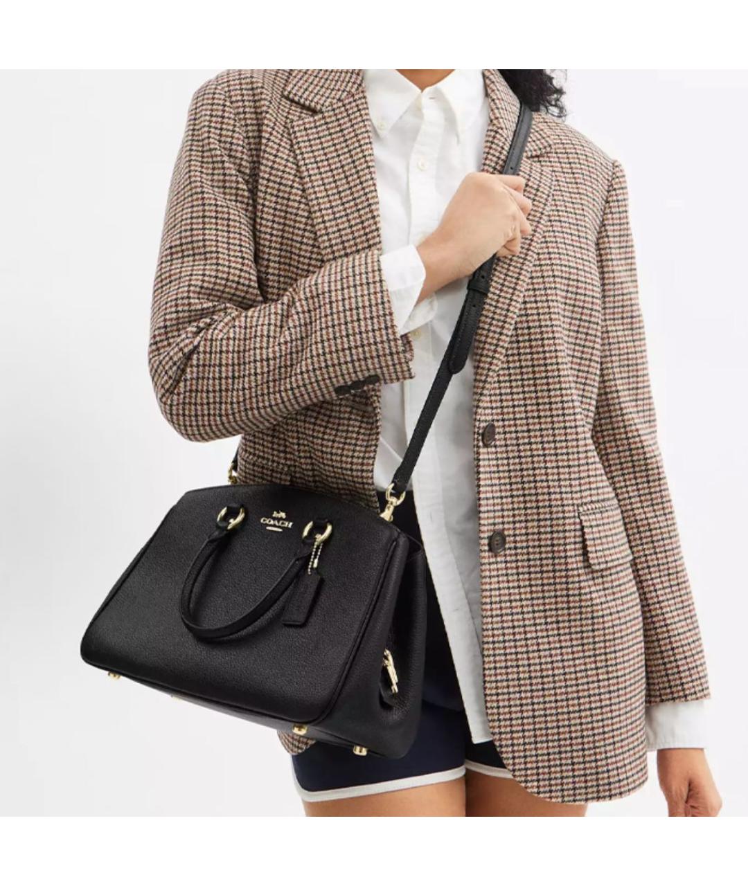 COACH Черная кожаная сумка с короткими ручками, фото 5