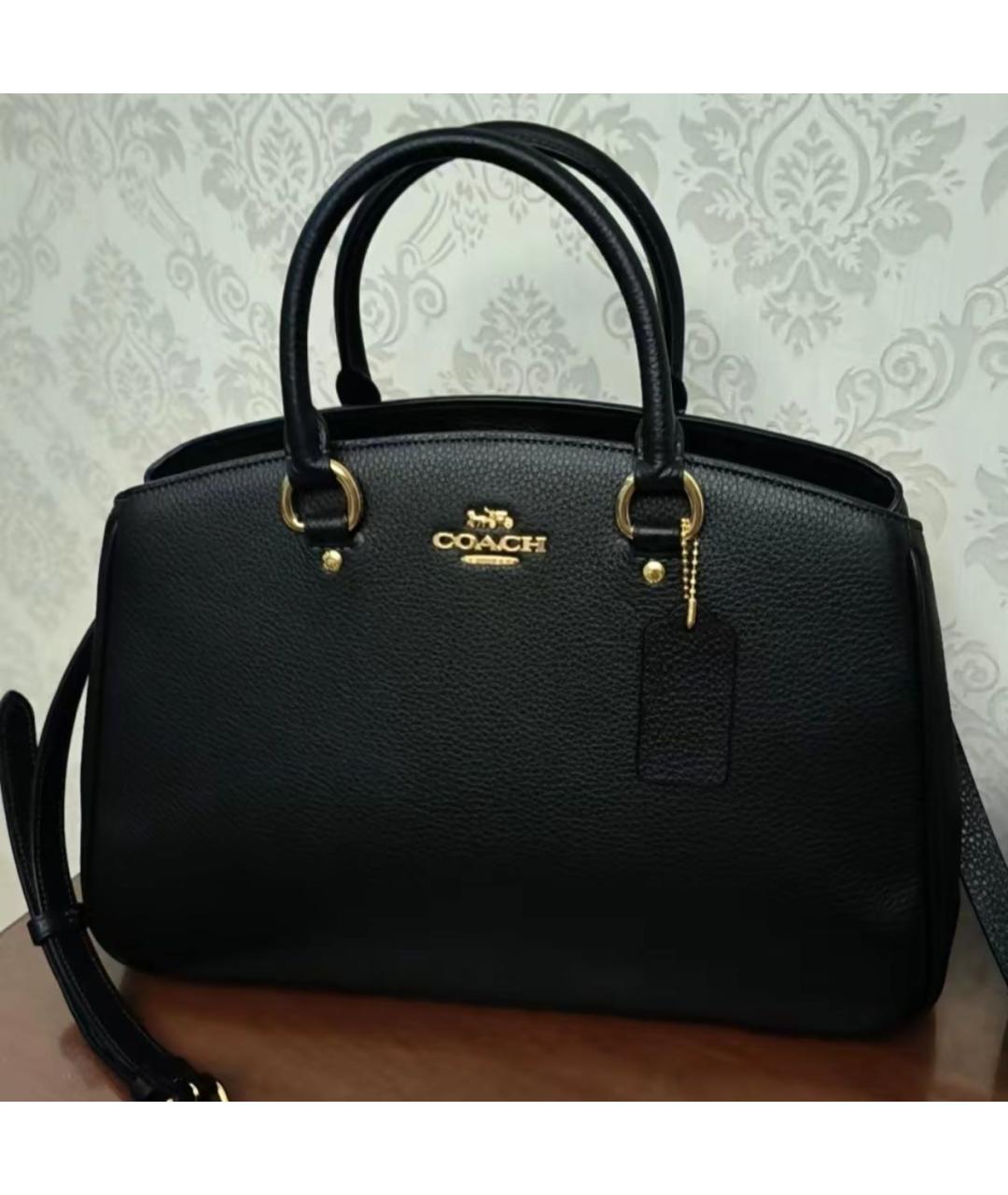 COACH Черная кожаная сумка с короткими ручками, фото 7