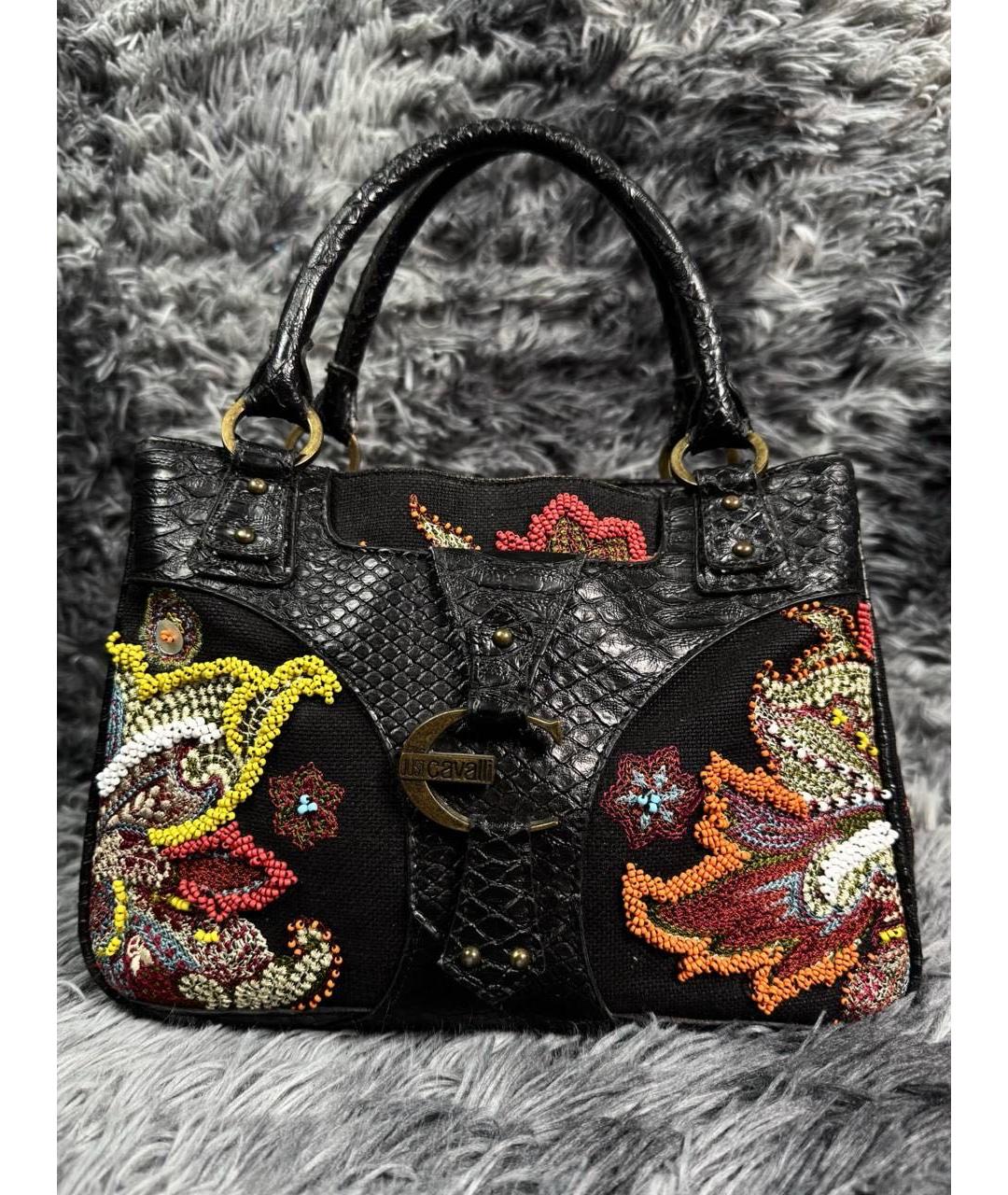 JUST CAVALLI Черная кожаная сумка с короткими ручками, фото 6