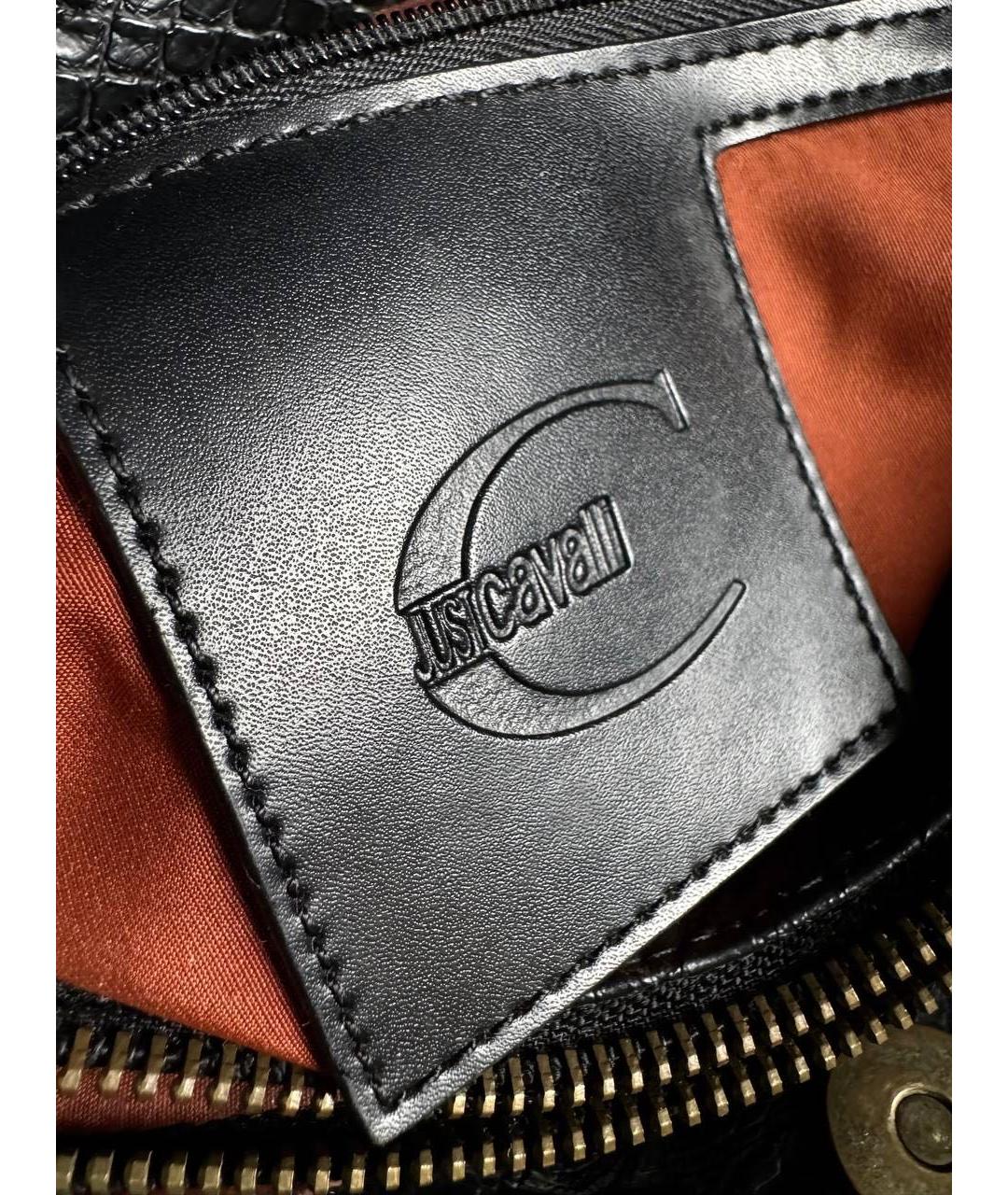 JUST CAVALLI Черная кожаная сумка с короткими ручками, фото 3