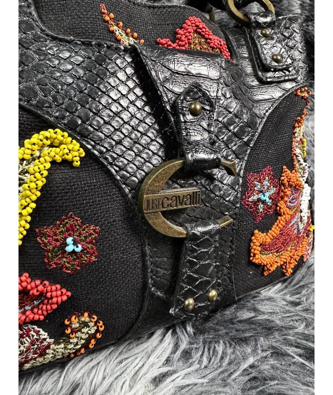 JUST CAVALLI Черная кожаная сумка с короткими ручками, фото 4