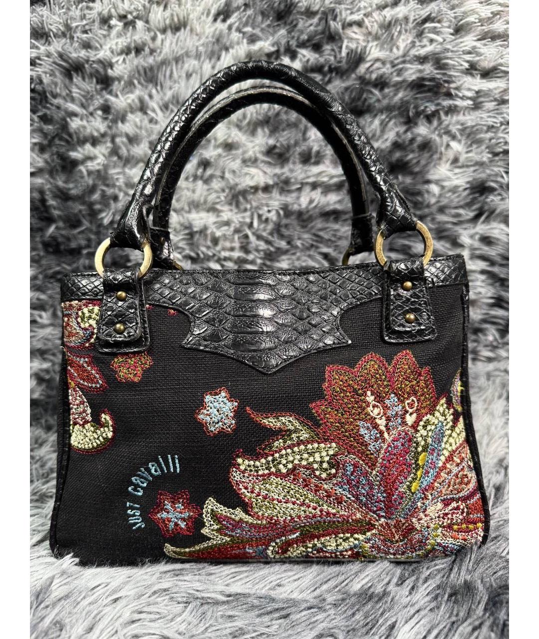 JUST CAVALLI Черная кожаная сумка с короткими ручками, фото 5