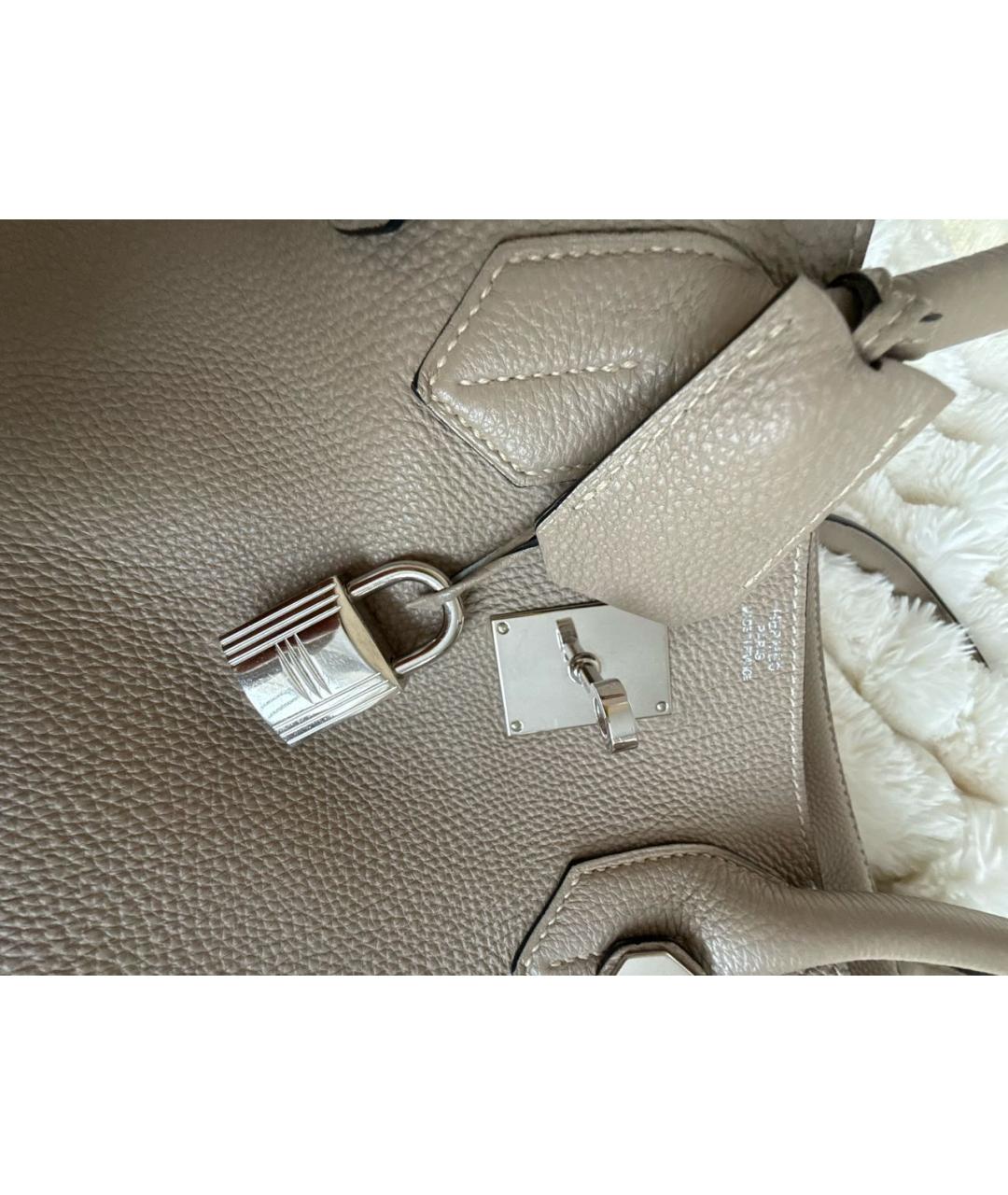 HERMES Бежевая кожаная сумка с короткими ручками, фото 8