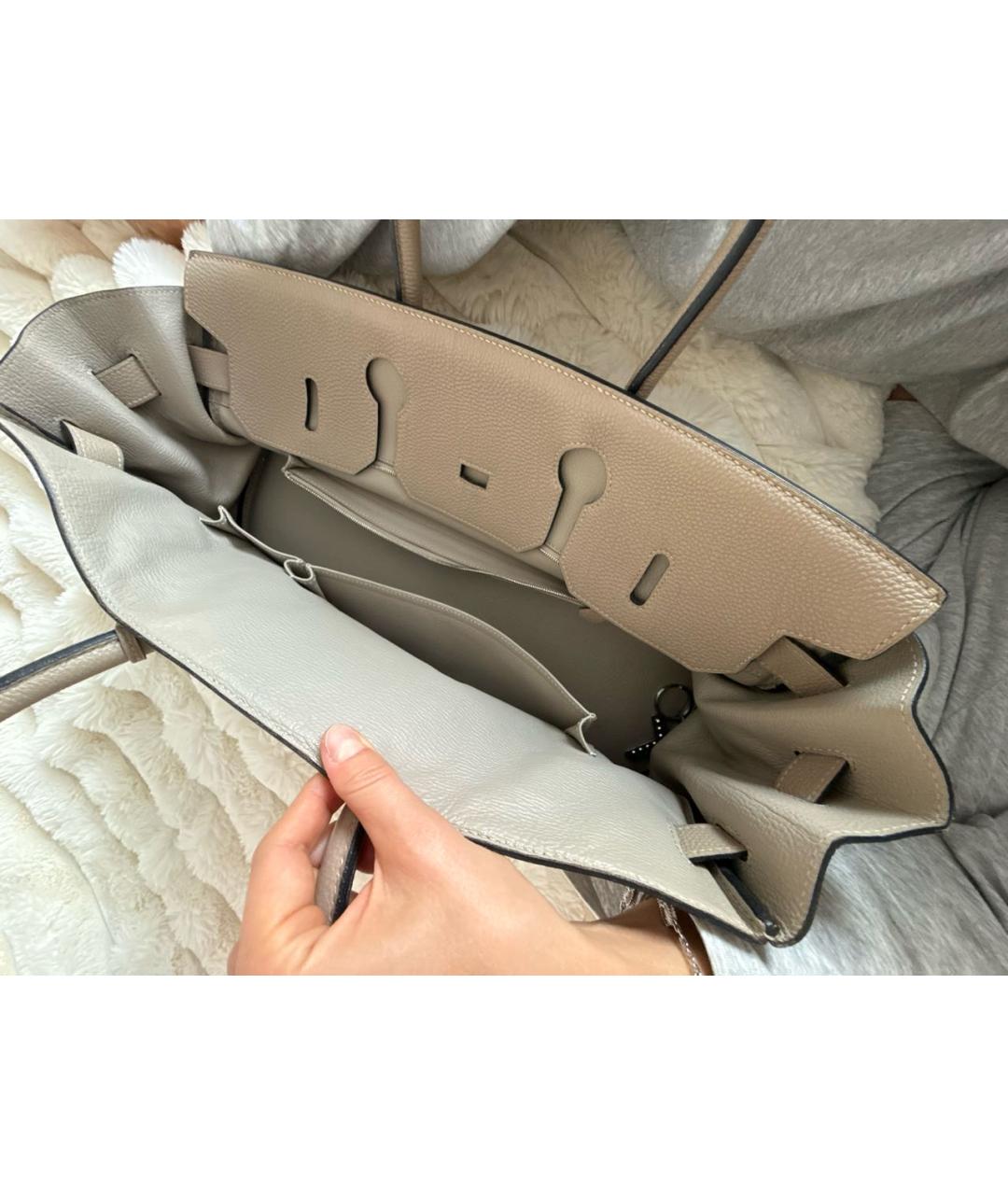 HERMES Бежевая кожаная сумка с короткими ручками, фото 4