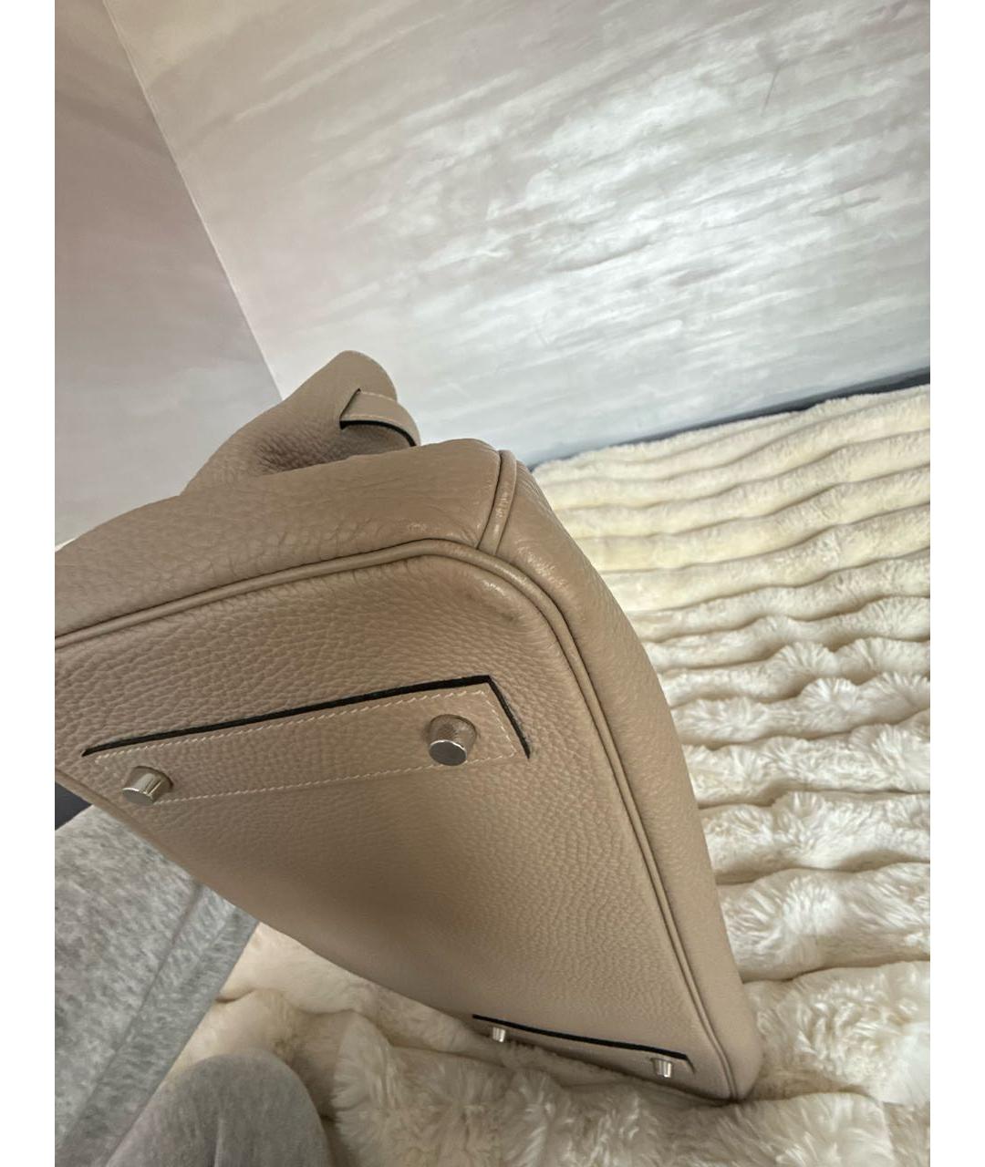 HERMES Бежевая кожаная сумка с короткими ручками, фото 7