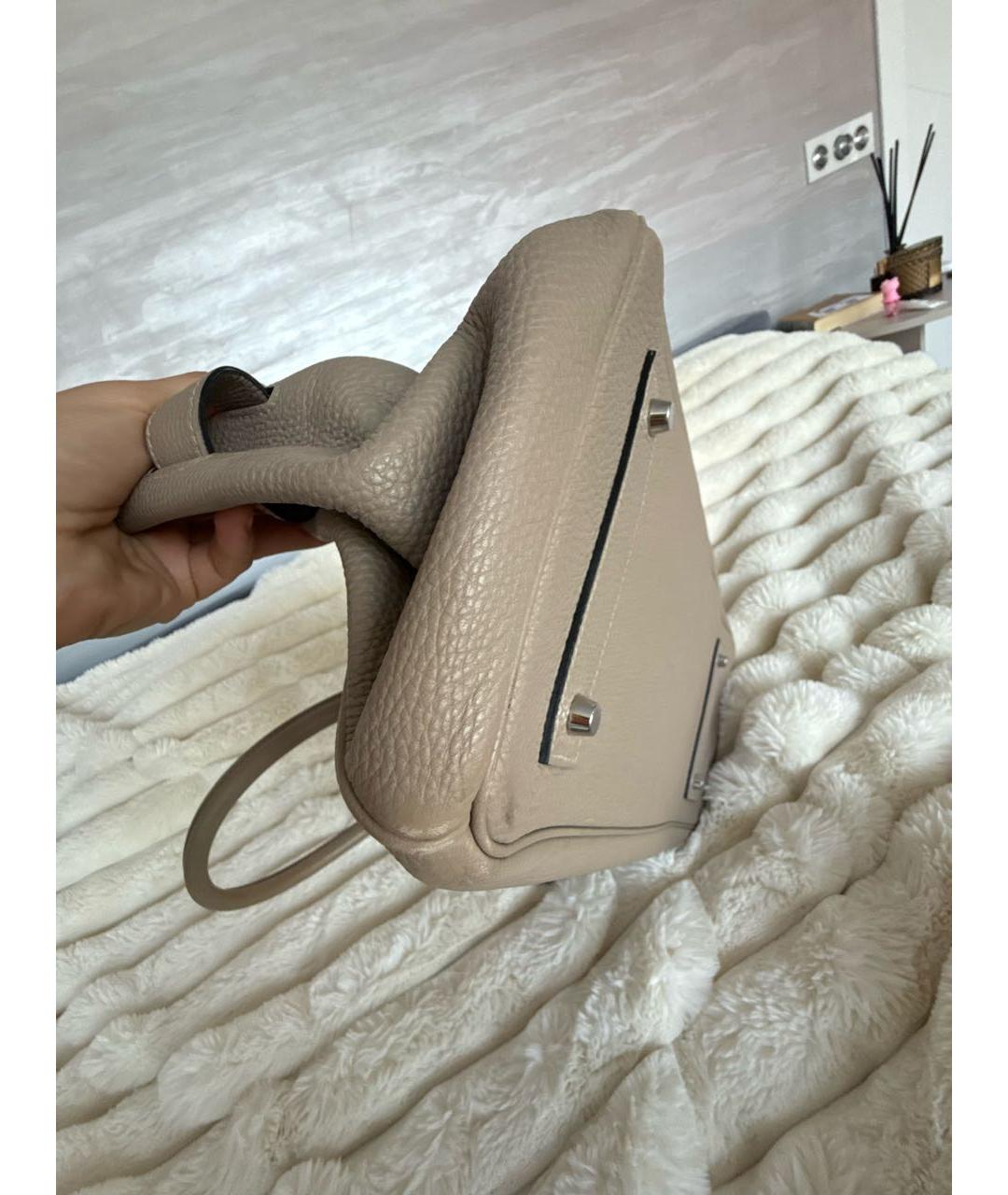 HERMES Бежевая кожаная сумка с короткими ручками, фото 5