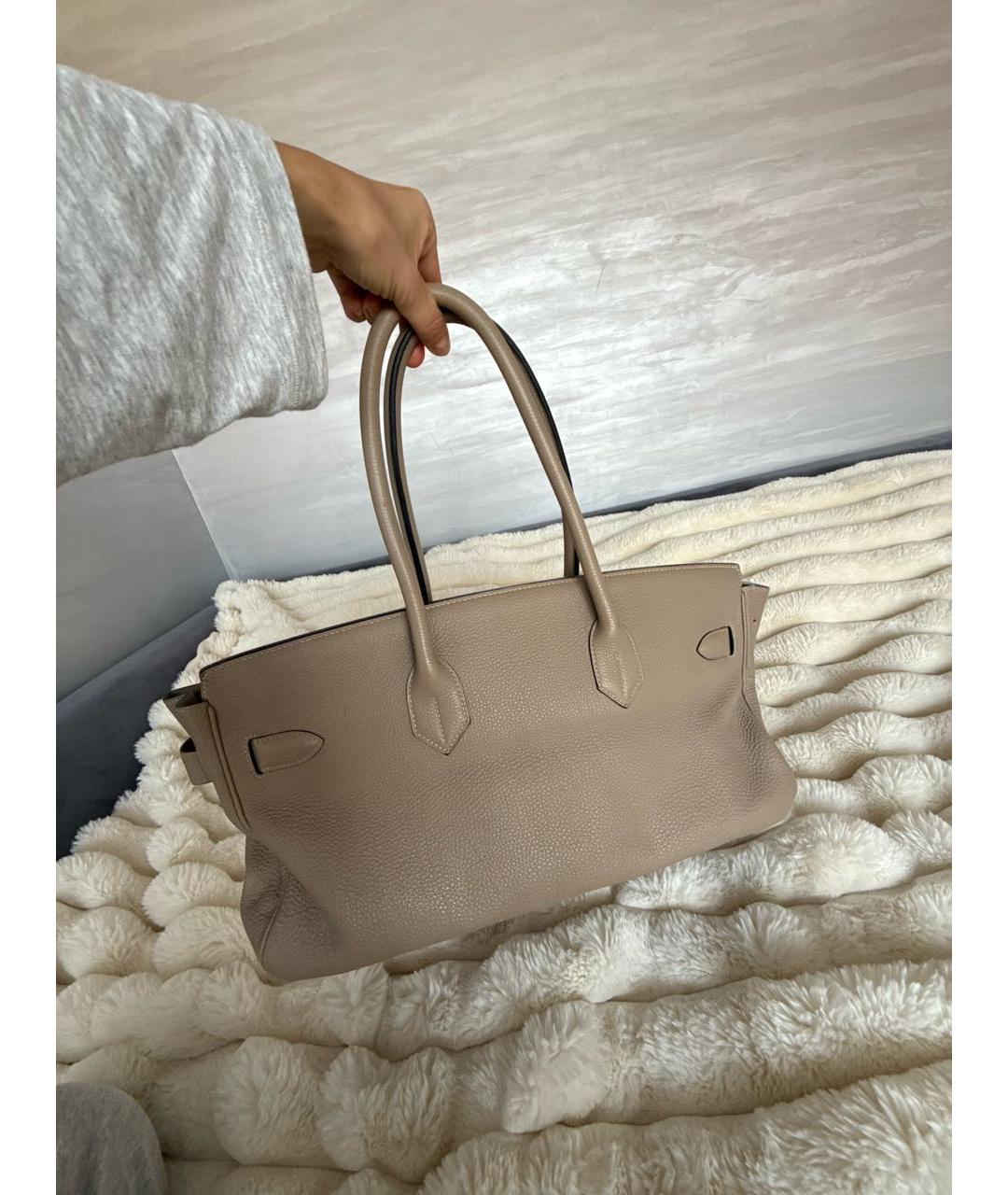 HERMES Бежевая кожаная сумка с короткими ручками, фото 3