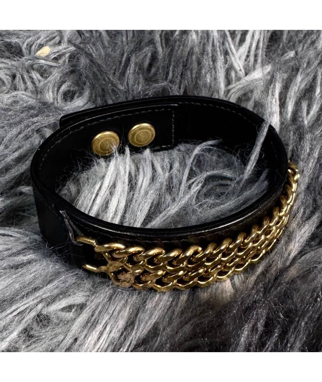 SAINT LAURENT Черный кожаный браслет, фото 6