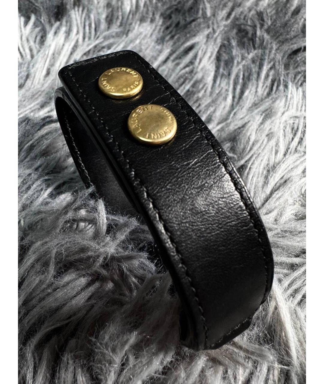 SAINT LAURENT Черный кожаный браслет, фото 2